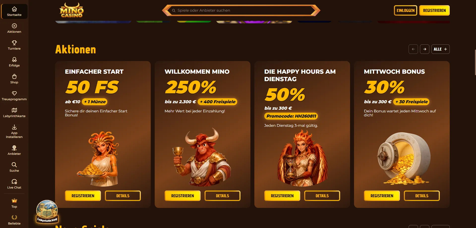 Bonus di benvenuto Mino Casino — fino a €2.300 più 400 free spin