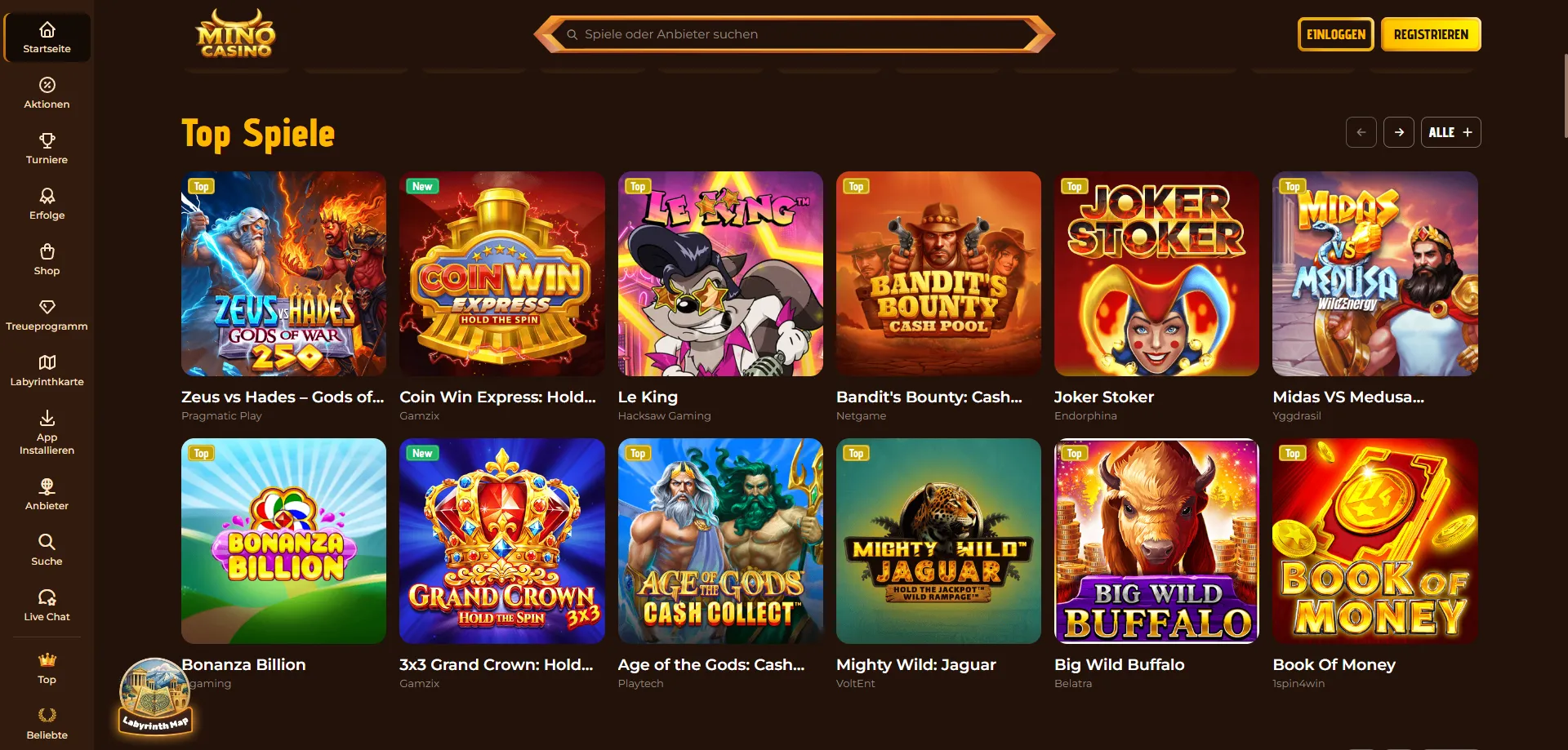 Catalogo slot di Mino Casino — oltre 9000 giochi disponibili