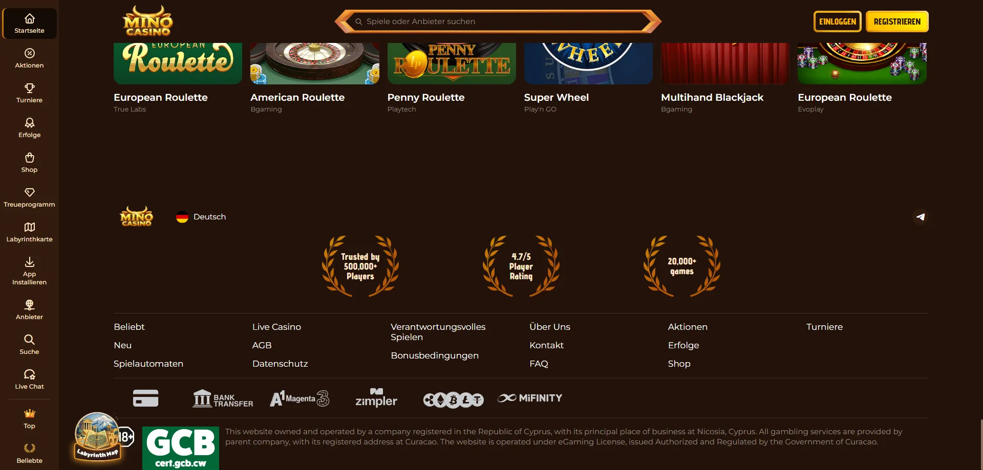 Metodi di pagamento Mino Casino — carte, e-wallet e criptovalute